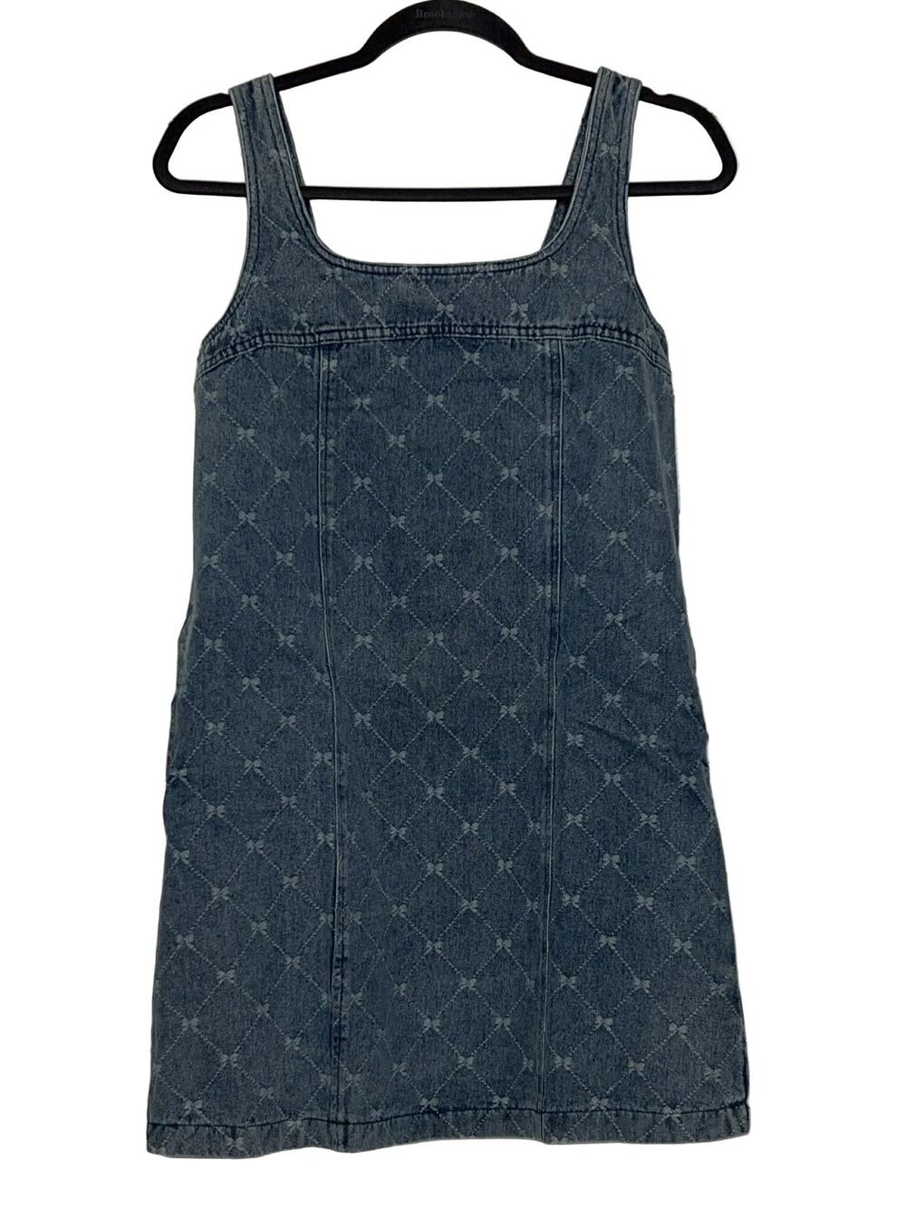 Mustard Seed Washed Denim Bow Sleeveless Jean Jumper Dress Women's Small